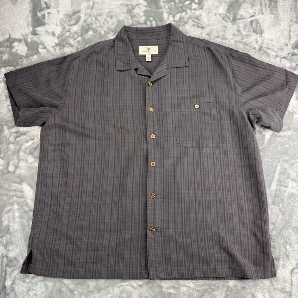 Island Shores Mens XXL Charcoal Grey Textured Short Sleeve Button Up Camp Shirt